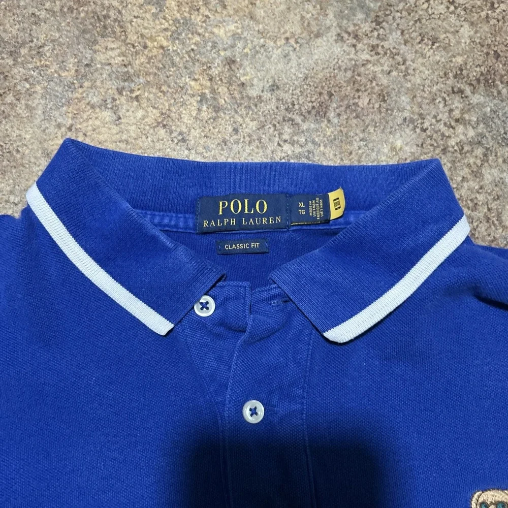 Polo Ralph Lauren Men's Embroidered Polo Bear Polo Shirt Blue Size XL Preppy